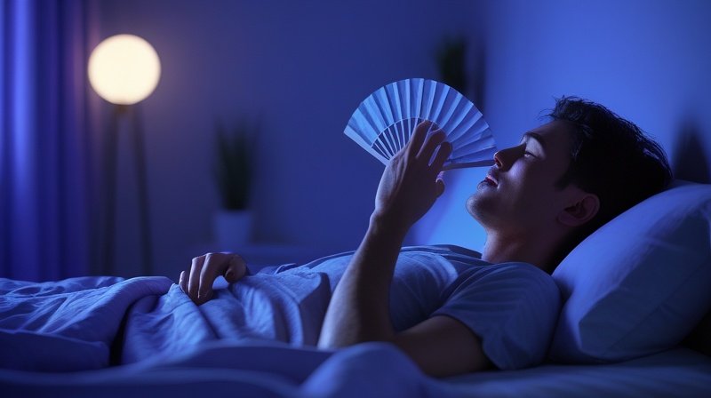 pessoa com calor tentando dormir à noite
