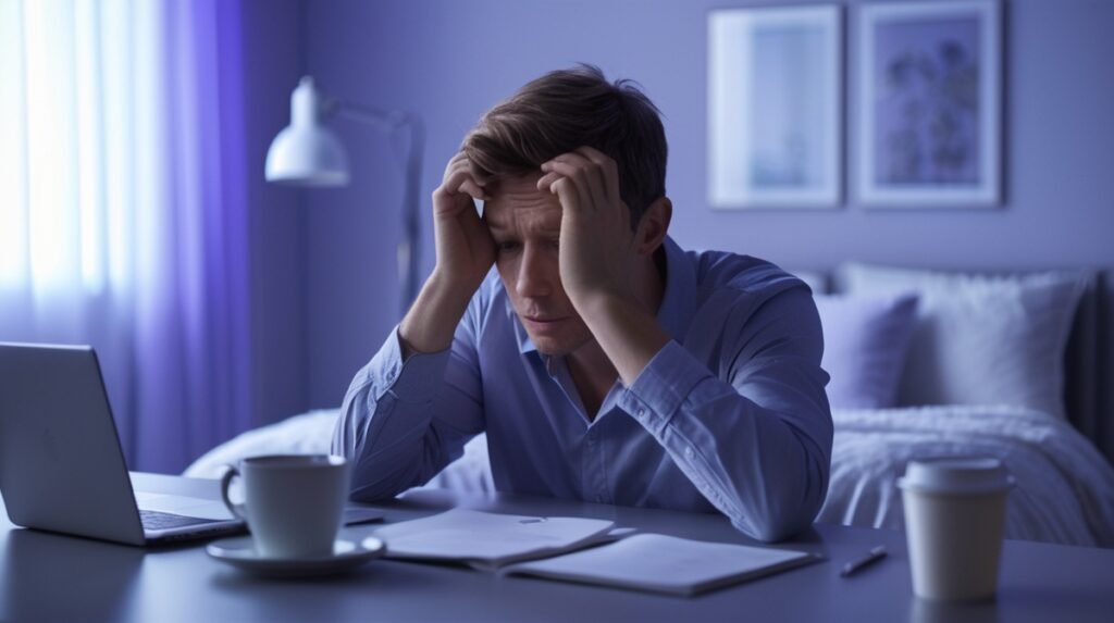 pessoa exausta durante o dia, com dificuldade de concentração no trabalho