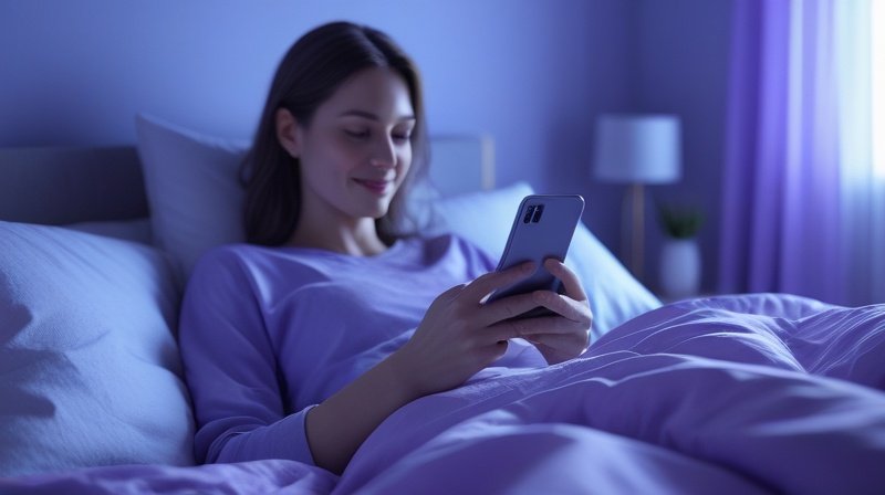 pessoa verificando os dados do sono no celular pela manhã