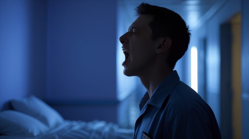 trabalhador cansado durante o turno noturno